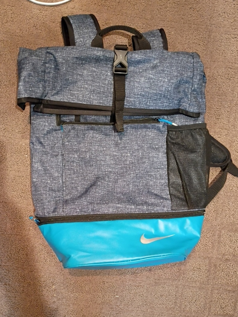 Nike Men's Heather Navy and Bright Teal Roll-Top Backpack
